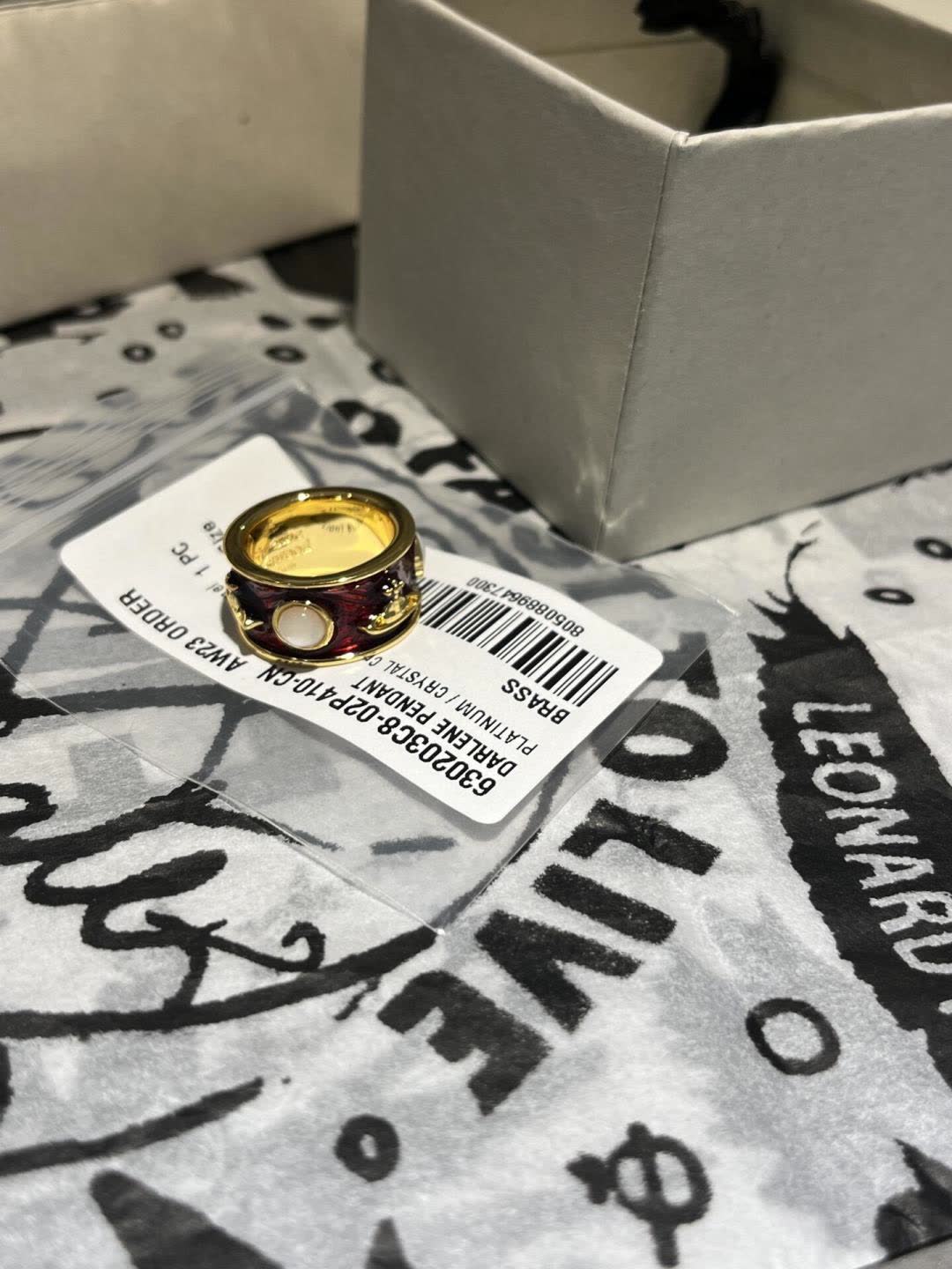 Vivienne Westwood Red Enamel Ring with Pearl
